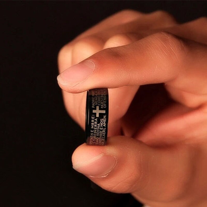 Bague Croix Templier Homme - Acier Inoxydable Pierre Noire | Taille 54 à 67, Style Gothique Punk