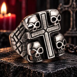Bague Croix & Têtes de Morts