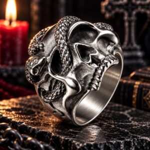 Bague Gothique Acier – Serpent & Skull
