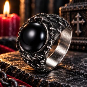 Bague Gothique Pierre Noire