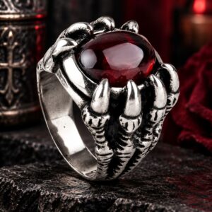 Bague Griffes Gothiques & Pierre Rouge