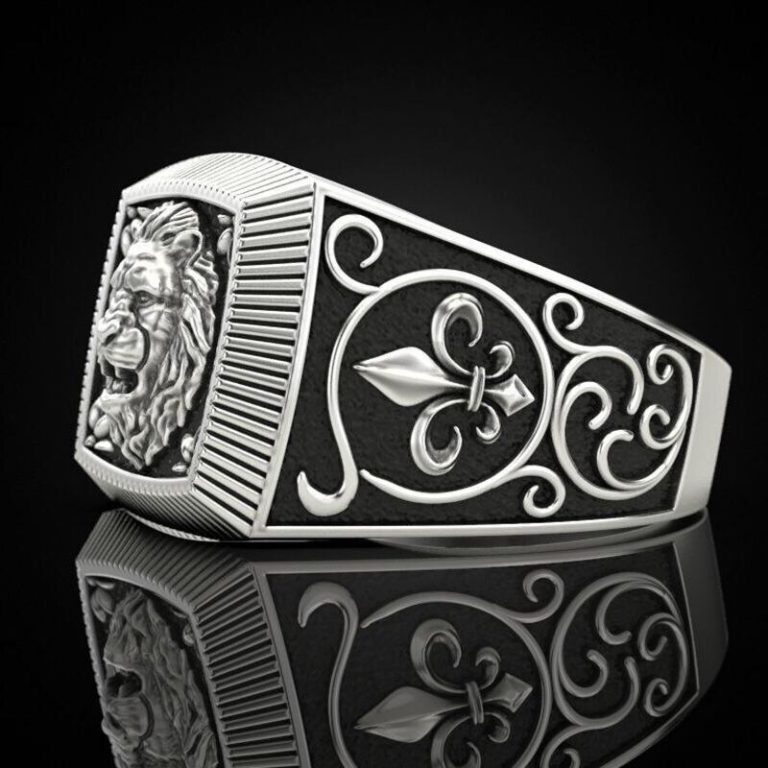 Chevalière En Argent 925 Vieilli - Gravure Fleur De Lys - Tailles 58 à 64 - Bague Royale Mixte