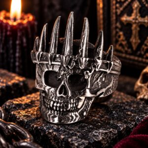Bague Tête de Mort Couronne à Piques