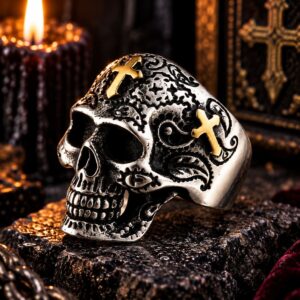 Bague Tête de Mort Croix Chrétienne