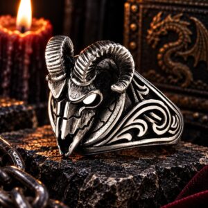 Chevalière Gothique Argent – Bouc Terrifiant